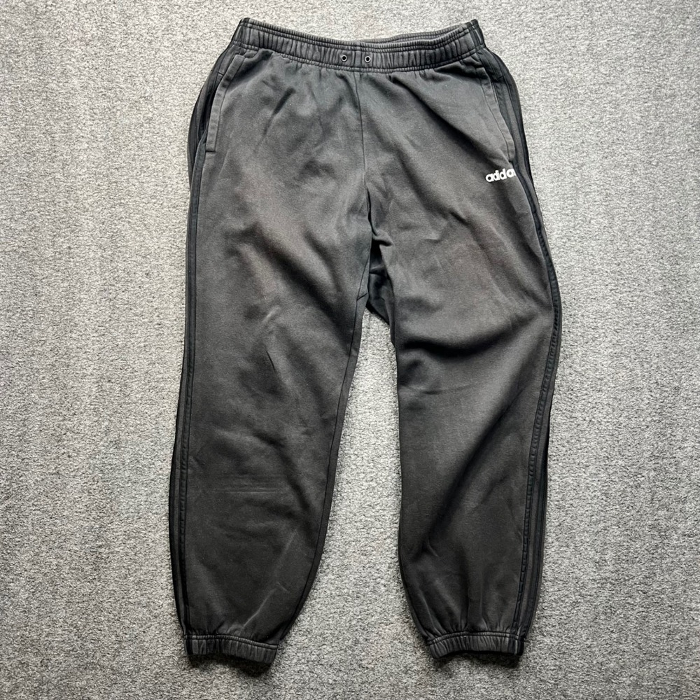 Adidas Sweatpants Mens Large Black Fleece Joggers 3-Stripe Elastic Waistband